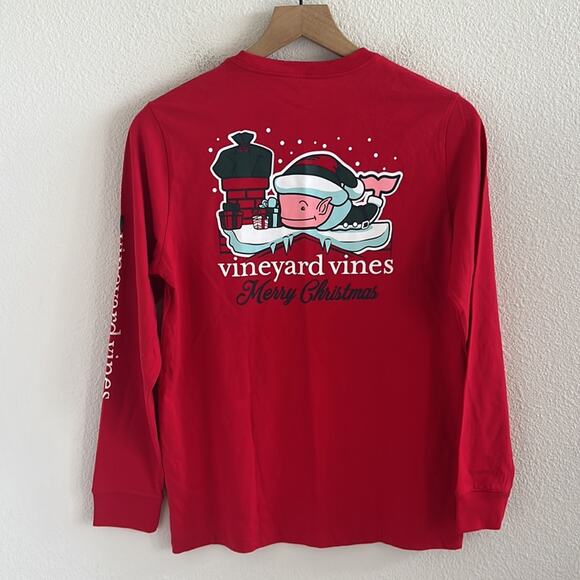 Vineyard Vines Other - NWT Vineyard Vines Elf Whale Pocket Tee Long Sleeve T-Shirt Red Cotton Kids L